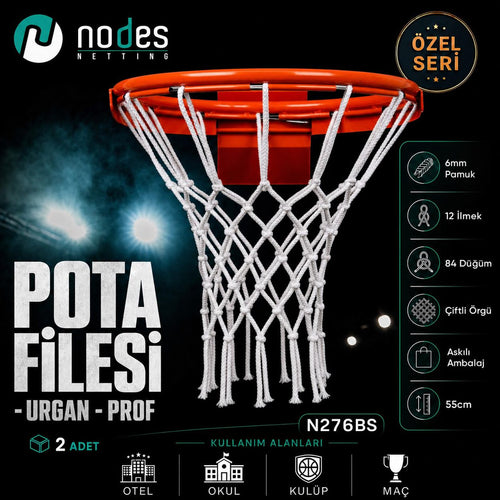 6 mm urgan basketbol pota filesi N276BS polyester pamuk 2 adet