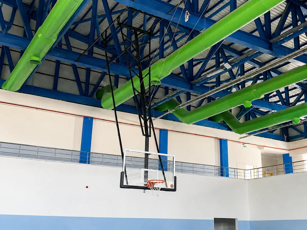 Tavana Katlanır Motorlu Basketbol Potası | Nizami Ölçü Profesyonel Sistem Saha Ekipmanları