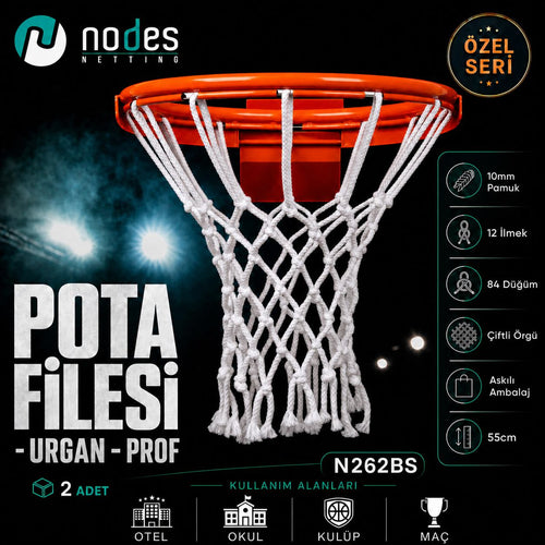 10 mm urgan basketbol pota maç filesi N262BS polyester pamuk 2 adet