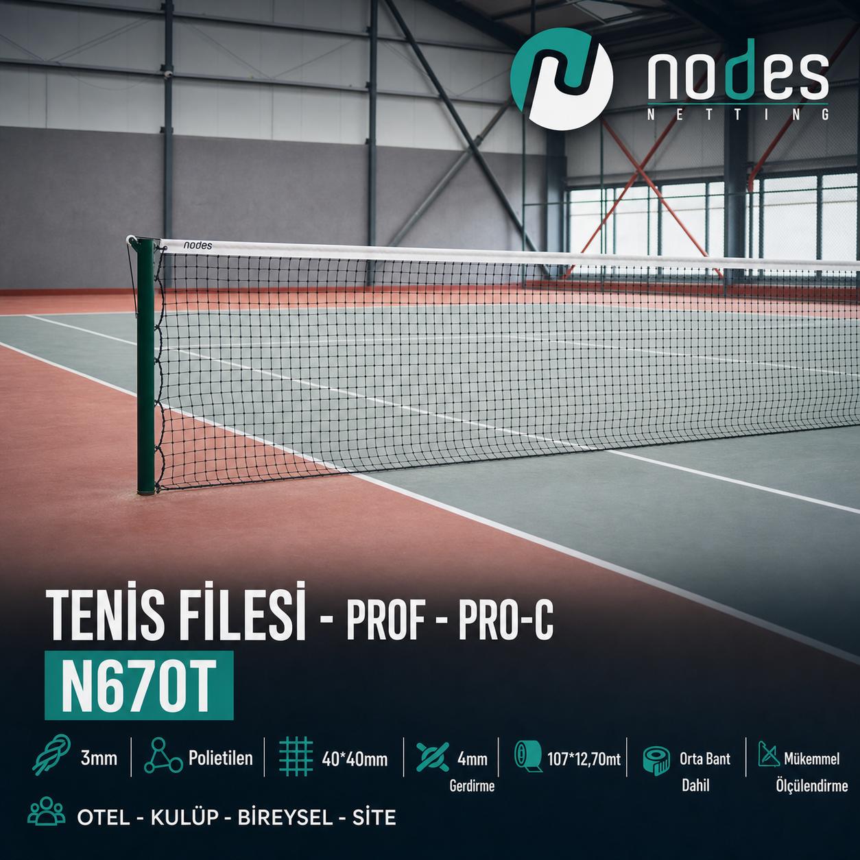 Tenis filesi profesyonel PRO-C 107x12,70 mt kort filesi